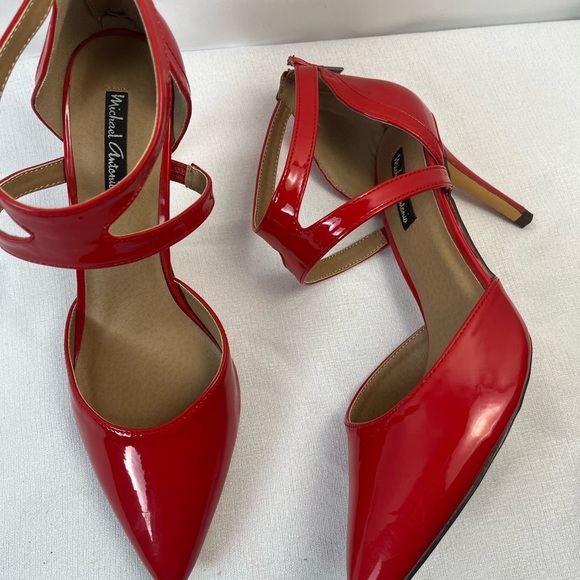 Michael Antonio Womens Red Heels Pointed Toe Patent Leather Sandals Zip Back 8 - Picture 7 of 10